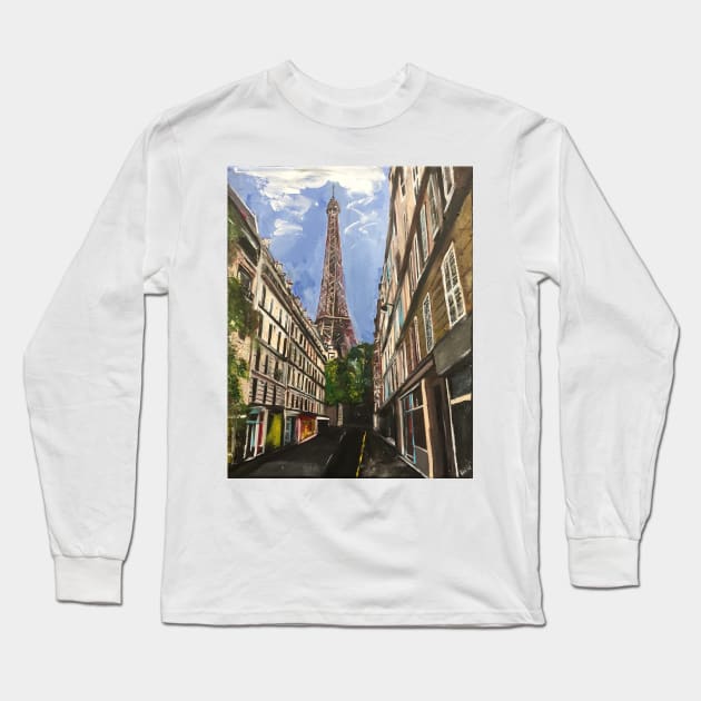 Paris, A View Of The Eiffel Tower Long Sleeve T-Shirt by golan22may